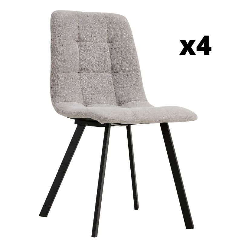 Pack 4 sillas Carla tela color gris claro y patas negras