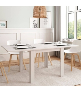 Mesa comedor cuadrada 90x90 extensible abierta blanco polar, mesa robusta, barata, de melamina. Sayez