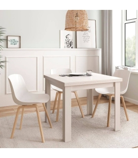 Mesa comedor cuadrada 90x90 extensible blanco polar, mesa robusta, barata, de melamina. Sayez