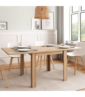 Mesa comedor cuadrada 90x90 extensible abierta natural, mesa robusta, barata, de melamina. Sayez