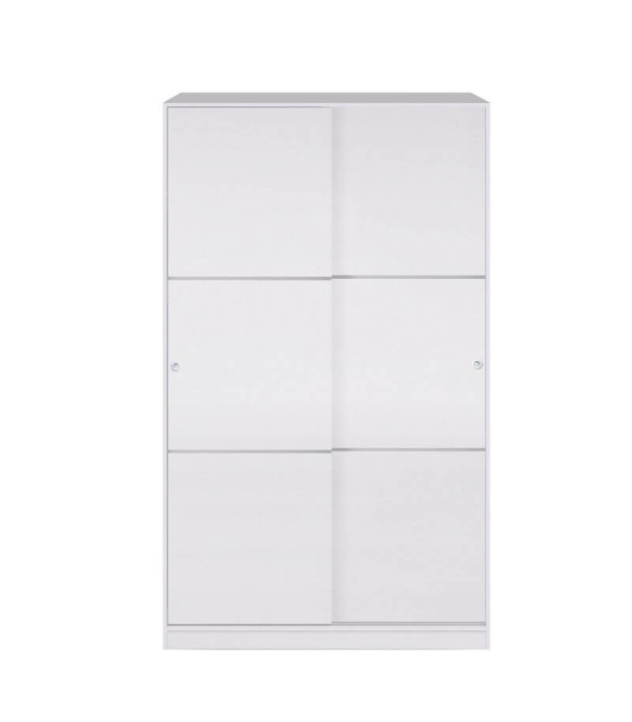 Armario 2 puertas correderas blanco brillo con barra de colgar y 3 estantes. Sayez