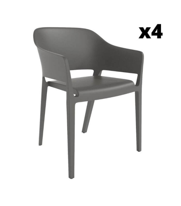 Pack 4 sillas exterior Valeta en color grafito con respaldo envolvente