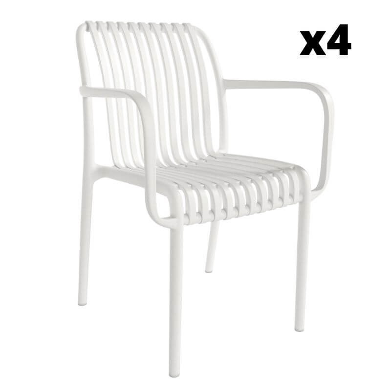 Pack 4 sillas Habana exterior con resposabrazos en color blanco