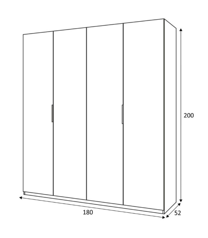 Medidas Armario 4 puertas blanco brillo. Ancho: 180 cm x Fondo: 52 cm x Alto: 200 cm