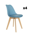 Pack 4 Sillas Amsterdam para salón o comedor en color azul con patas de madera maciza