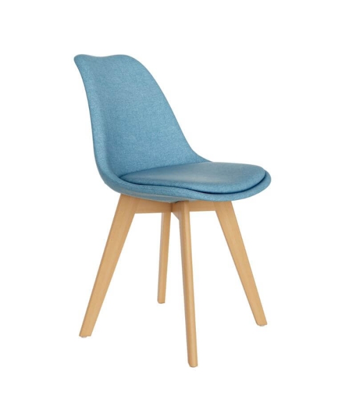 Pack 4 Sillas Amsterdam para salón o comedor en color azul con patas de madera maciza