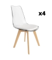 Pack 4 Sillas Vegas para salón o comedor transparente con asiento en color blanco y patas de madera maciza