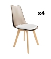 Pack 4 Sillas Vegas para salón o comedor color fumé con asiento en color blanco y patas de madera maciza