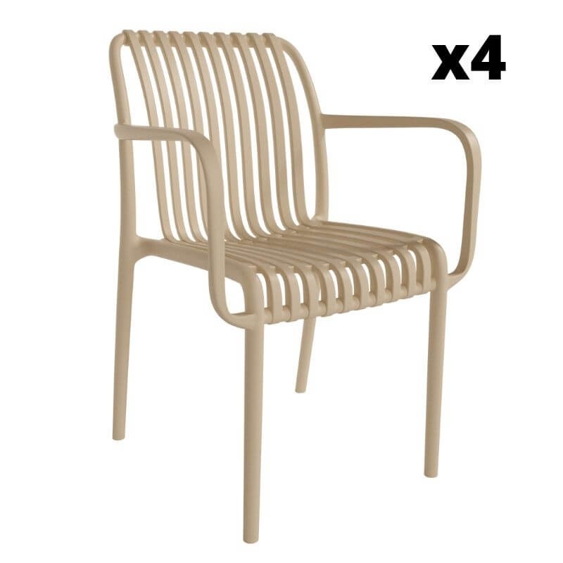 Pack 4 sillas Habana exterior con resposabrazos en color arena