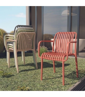 Pack 4 sillas Habana exterior con resposabrazos en color arena, grafito, blanco, verde pálido y teja
