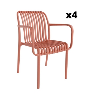 Pack 4 sillas Habana exterior con resposabrazos en color teja