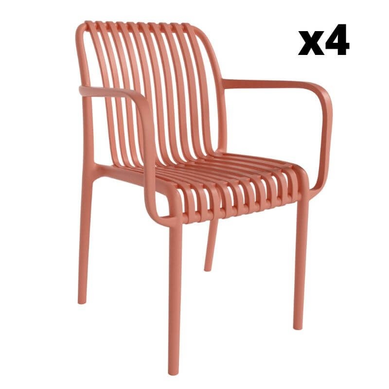 Pack 4 sillas Habana exterior con resposabrazos en color teja