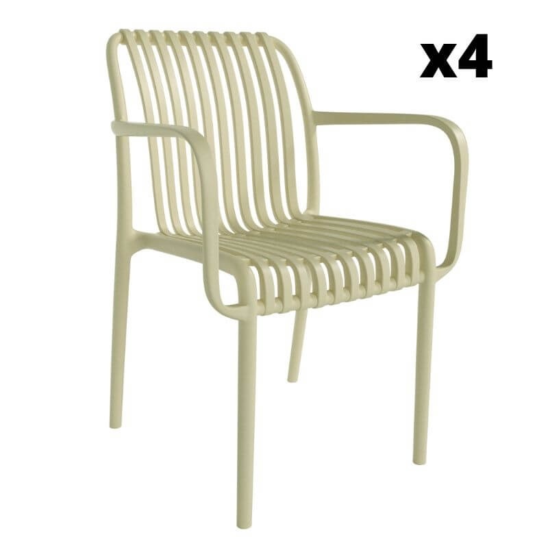 Pack 4 sillas Habana exterior con resposabrazos en color verde pálido