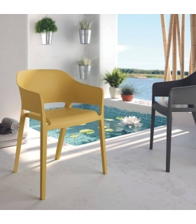Pack 4 sillas exterior Valeta en color arena, blanco, grafito o mostaza con respaldo envolvente