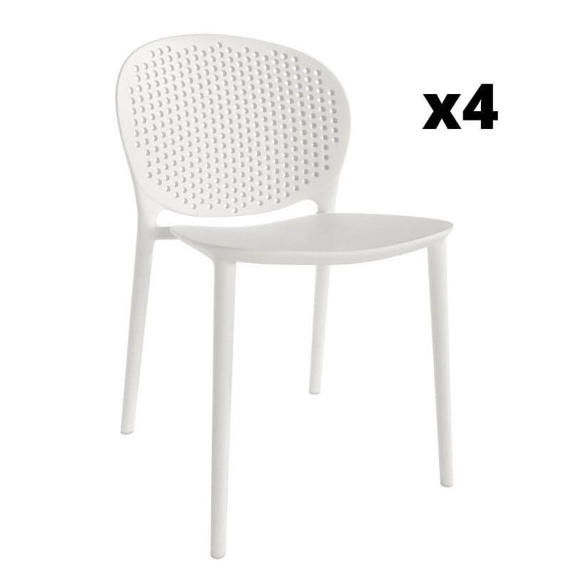 Pack 4 sillas exterior Bogotá en color blanco con respaldo de rejilla