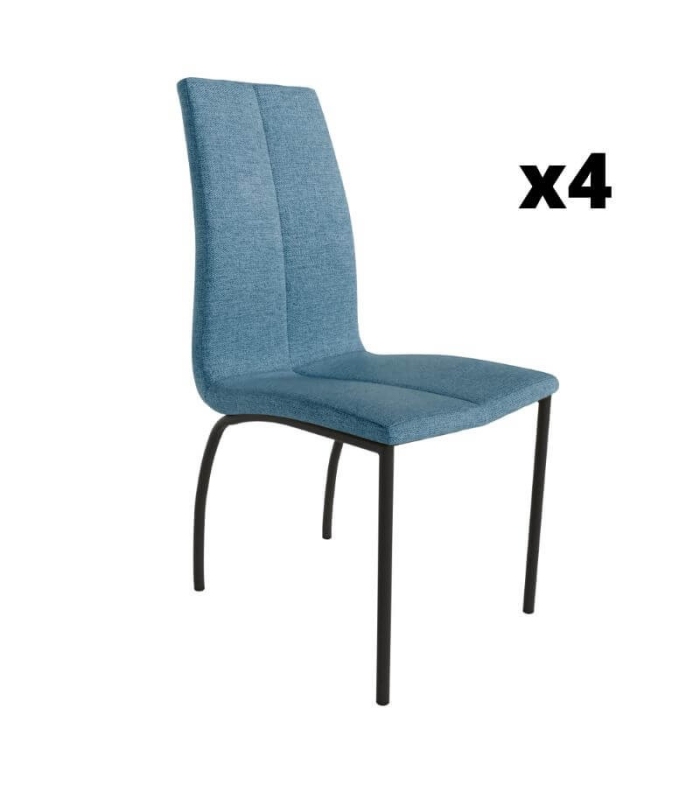 Pack 4 Sillas Niza para salón o comedor en color azul con patas de metal negras