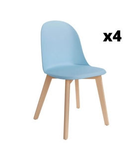 Pack 4 Sillas Miami para salón o comedor en color cielo con patas de madera maciza