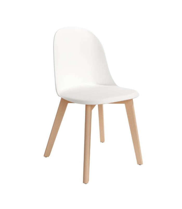 Pack 4 Sillas Miami para salón o comedor en color blanco con patas de madera maciza