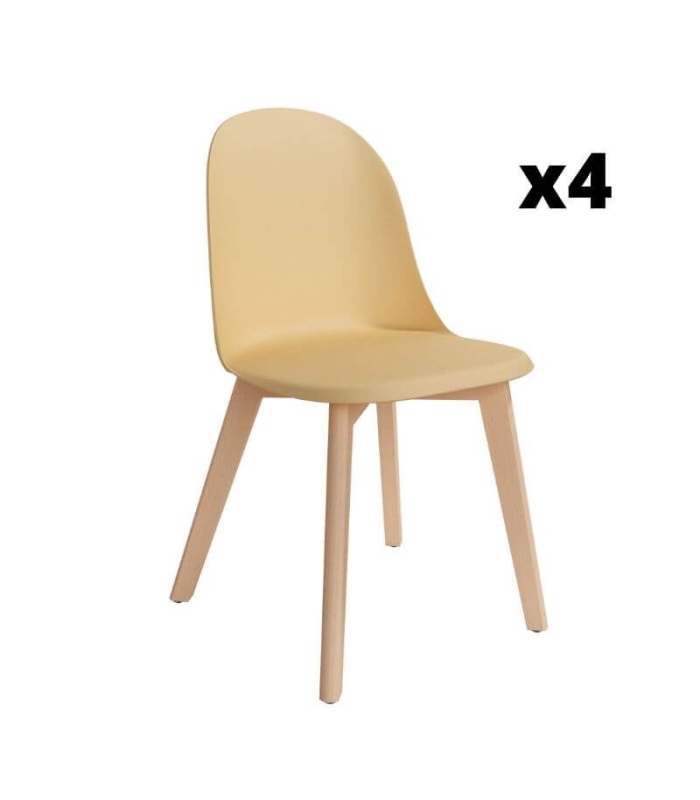 Pack 4 Sillas Miami para salón o comedor en color amarillo con patas de madera maciza