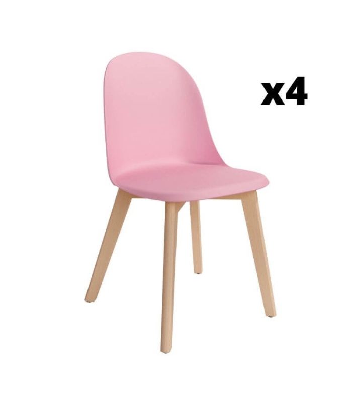 Pack 4 Sillas Miami para salón o comedor en color rosa con patas de madera maciza