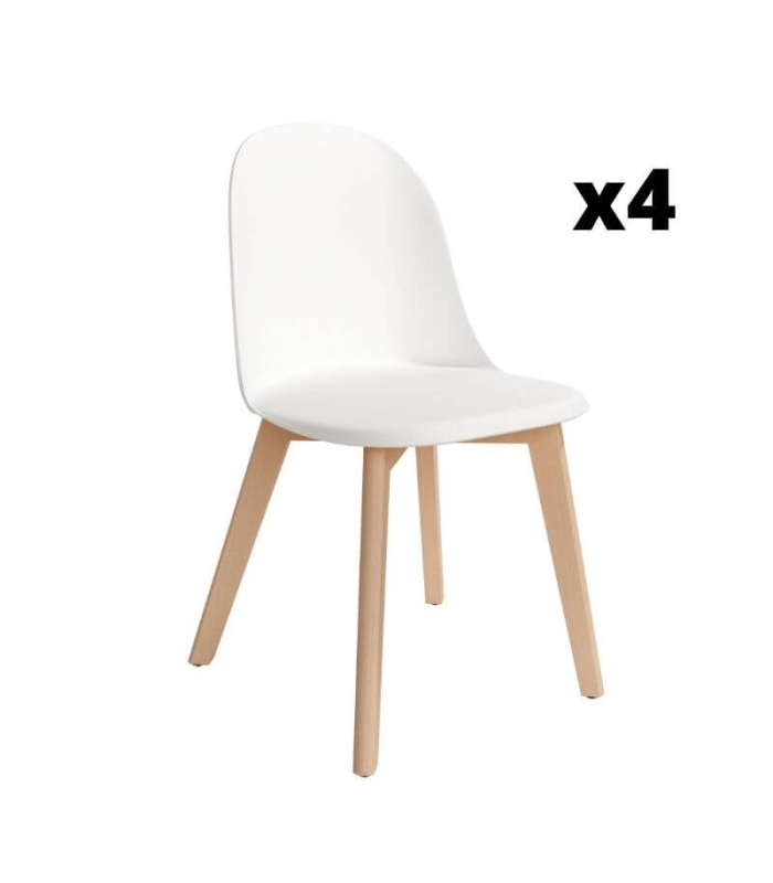 Pack 4 Sillas Miami para salón o comedor en color blanco con patas de madera maciza