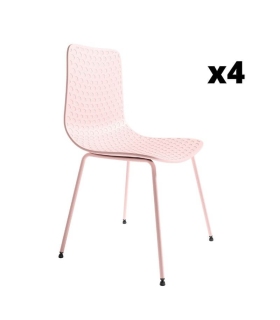 Pack 4 Sillas London para salón o comedor en color rosa con patas metálicas en color rosa