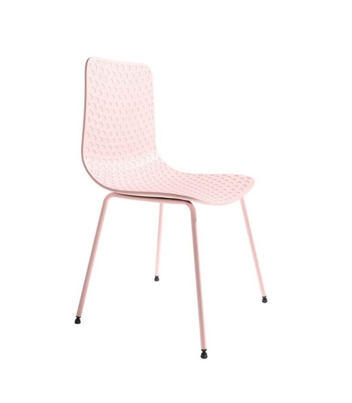 Pack 4 Sillas London para salón o comedor en color rosa con patas metálicas en color rosa