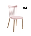 Pack 4 Sillas Dublín para salón, cocina o comedor en rosa con patas de madera maciza