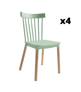 Pack 4 Sillas Dublín para salón, cocina o comedor en musgo con patas de madera maciza