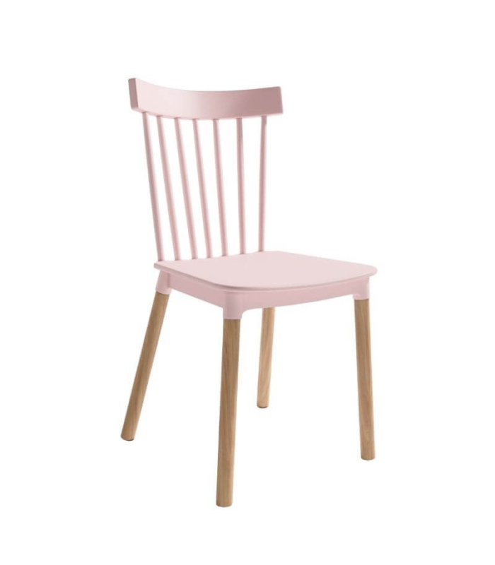 Pack 4 Sillas Dublín para salón, cocina o comedor en rosa con patas de madera maciza