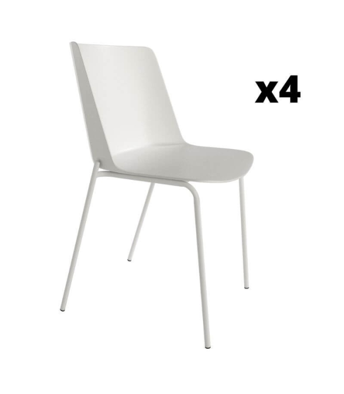 Pack 4 Sillas Orlando para salón o comedor en color blanco con estructura metálica blanca