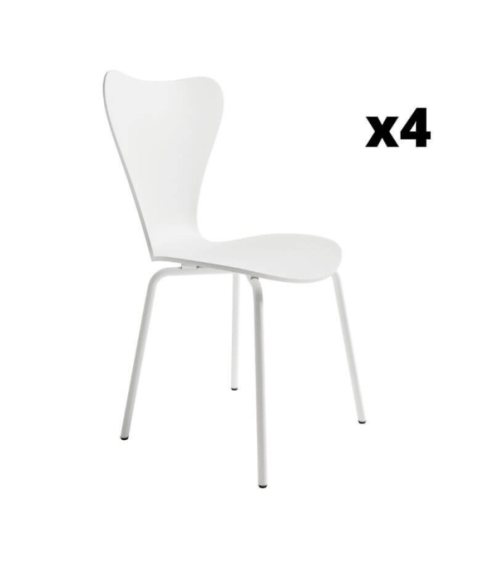 Pack 4 Sillas Berna para salón o comedor en color blanco con estructura metálica blanco