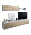 Mueble de Salón Alida Mediterráneo Blanco Artik y Roble Canadian. Módulo TV, módulo superior y estante.