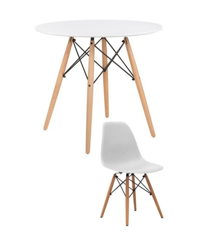 Pack Mesa Redonda 80 cm Blanca y Sillas Tower Blancas 46 cm