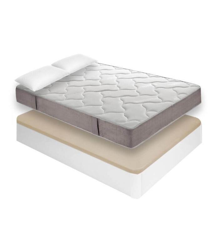 Canapé y Colchón Neo Plus Muelles 150x190 Blanco, canapé blanco, tapa 3D, colchón visco, almohada y protector colchón