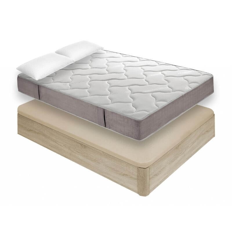 Pack Neo Plus Muelles 135x190 Cambrian, canapé alta capacidad blanco, tapa 3D, colchón visco, almohada y protector colchón